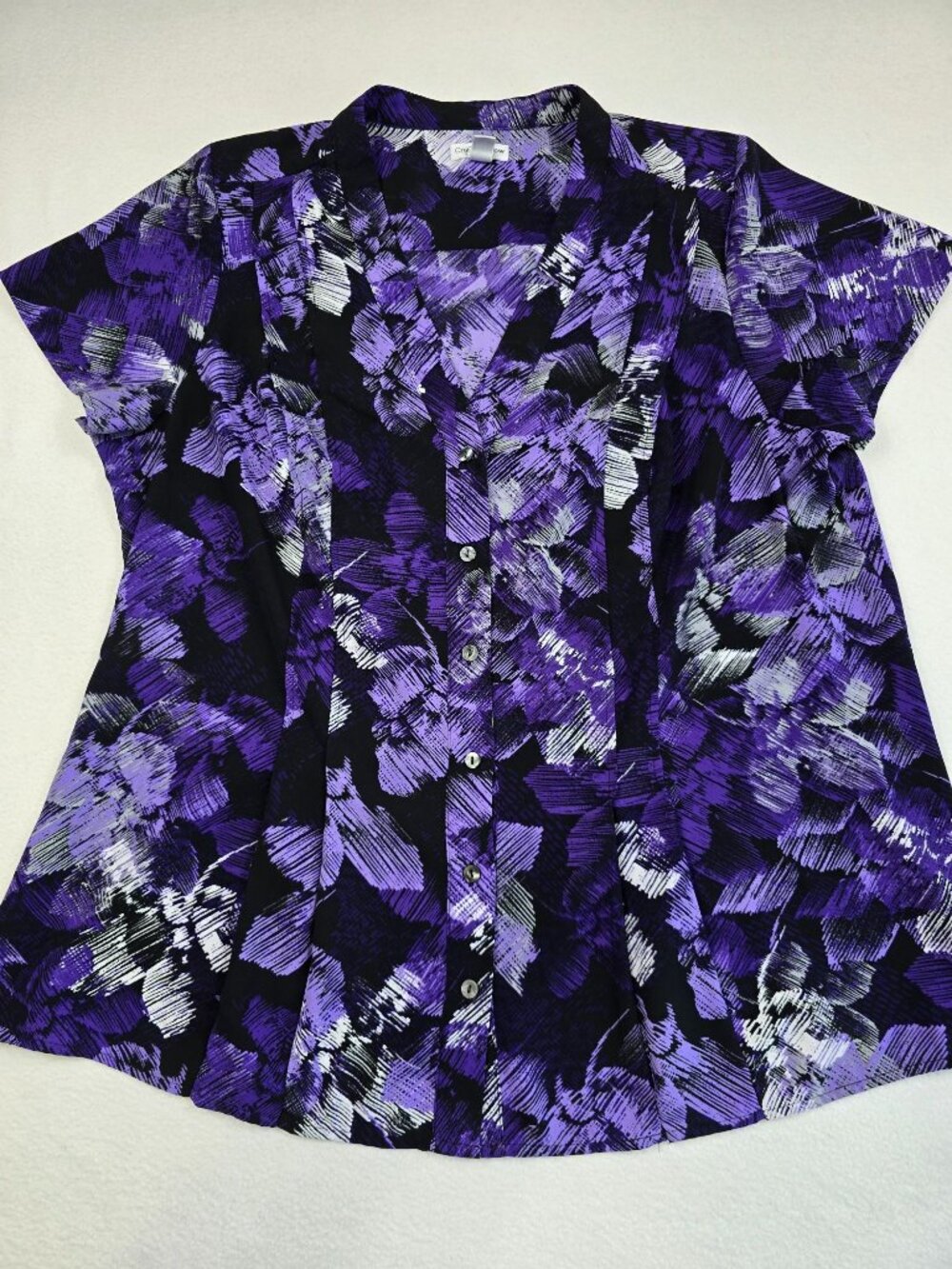 Croft & Barrow Womans 1X Button-Up Blouse Purple & Black Abstract Print